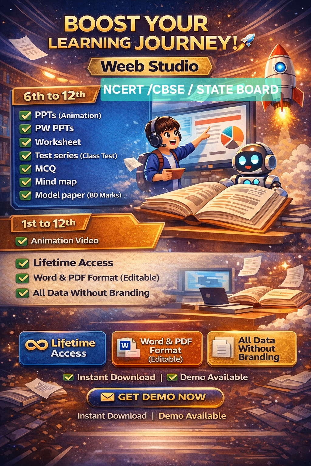 Complete Digital Study Material for Class 1 to 12 (NCERT, CBSE & State Board)